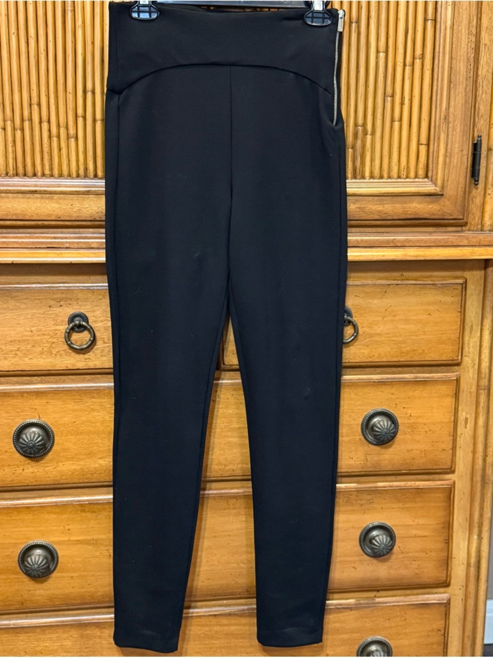 Zara Black High-Waist Skinny Ponte Pants with Side Zip